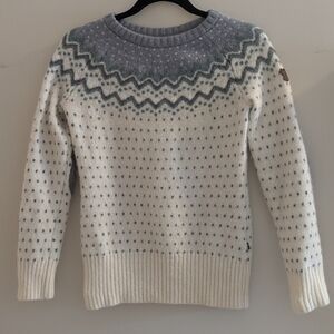 Fjallraven Ovik Wool Crewneck Sweater White Gray Patterned Small